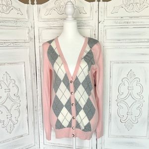 Forever 21 Pink and Gray Argyle Cartigan